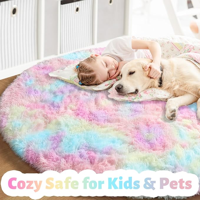 Amdrebio Rainbow Unicorn Pastel Small Round Rug 3Ft - Image 3