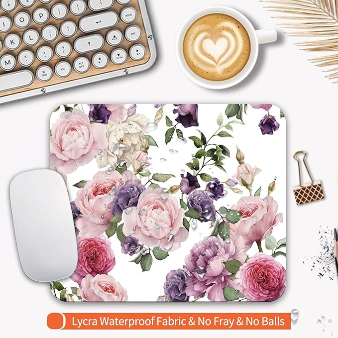 Armanza Square Mouse Pad Floral Roses,Personalized Premium-Textured Custom Mouse Mat Design,Washable Mousepad Cloth,Non-Slip Rubber Base Computer Mouse Pads for Wireless Mouse