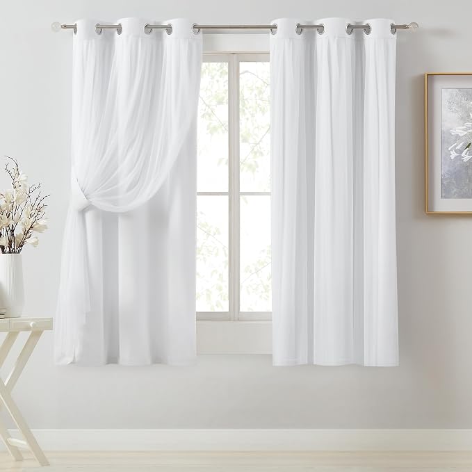 Bujasso White Full Blackout Curtain Panels by Bujasso