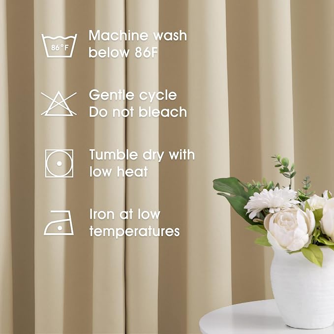 HOMEIDEAS Blackout Curtains for Bedroom 52 X 96 Inch Long 2 Panels Set Beige - Image 6