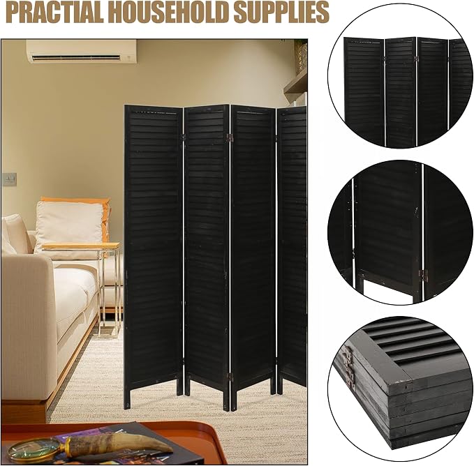 6 Panel Room Divider, Freestanding Wooden Privacy Scree | Durable paulownia wood - Image 5
