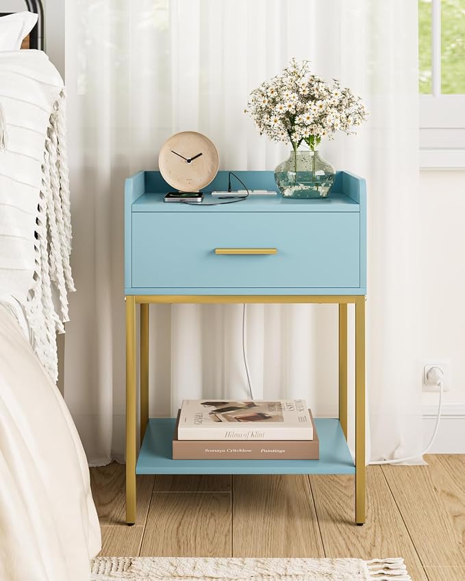 Nightstand with Charging Station, 3-Tier Modern Bedside Table Night Stand with - Image 4