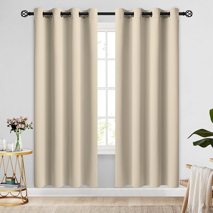 COSVIYA Grommet Blackout Room Darkening Beige Curtains 72 inch Length | Thick by COSVIYA