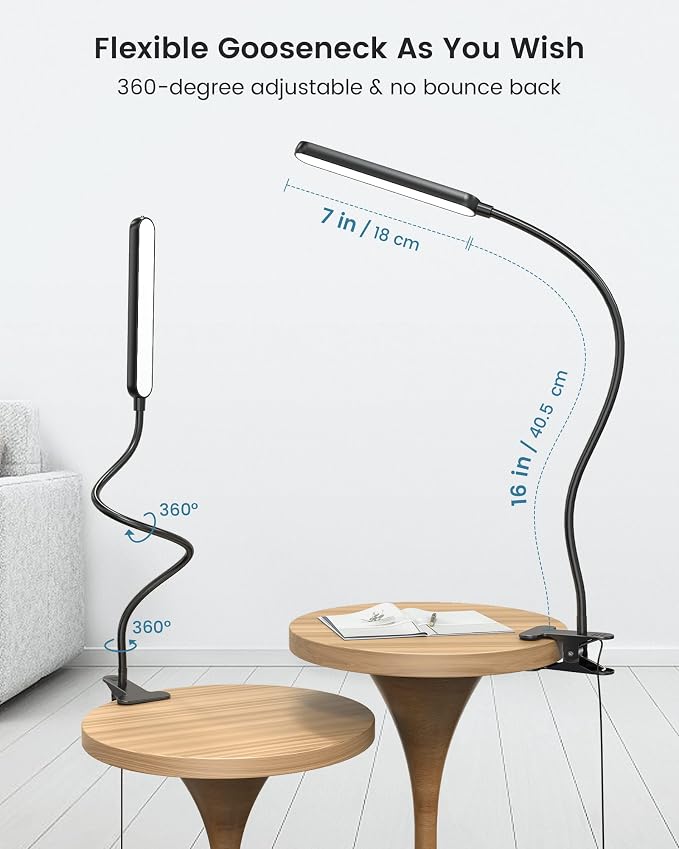 Glocusent Clip On Lamp, 5 Color & 5 Brightness | 30-Min Auto Off Timer - Image 6