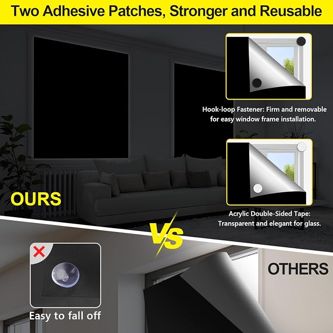FADOTY 100% Blackout Curtains, No Drill, Sun Heat Light Blocker - Image 3