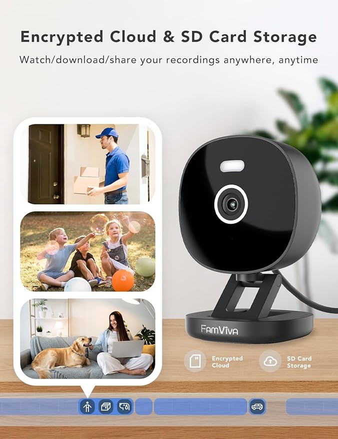 FAMVIVA 2K Security Camera, Outdoor/Indoor for Home, Pet, Baby, Nanny, IP65 Waterproof Color Night Vision, White Light & Siren, Recording, Motion Detection, Compatible with Alexa,Black-2P