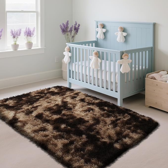 Mottled Brown 3x5 Area Rugs for Bedroom, Fluffy Shag Rug Small Carpet | - Image 2