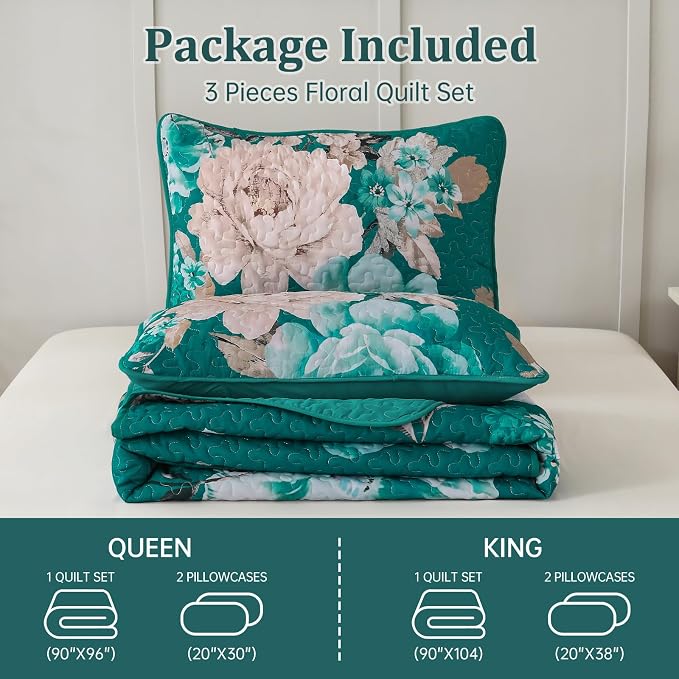 WONGS BEDDING Quilt King Size, Soft Microfiber Lightweight Plant Farmhouse Bed - Image 8