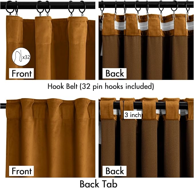 MIULEE Velvet Curtains 50W x 96L 2 Panels Golden Brown Blackout Curtains | - Image 3