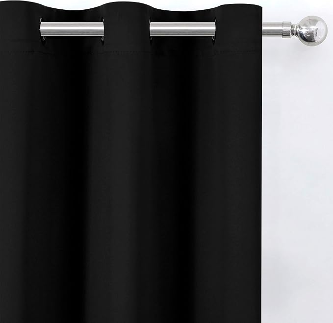 Black Blackout Curtains/38 x 54 Inch/Set of Two Panels Grommet Living Room - Image 9