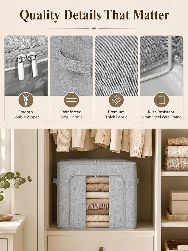 punemi 50L Cashmere Sweater Storage Bags, 2 Pack, Steel Frame, Stackable Design - Image 4