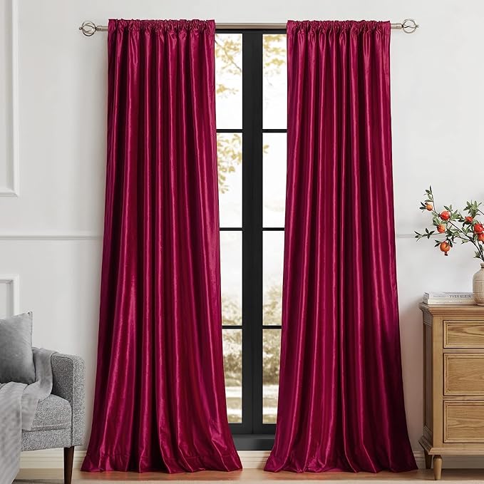 PRIMROSE Red Curtains 72 inch for Living Room Velvet Drapes Blackout Rod Pocket - Image 3