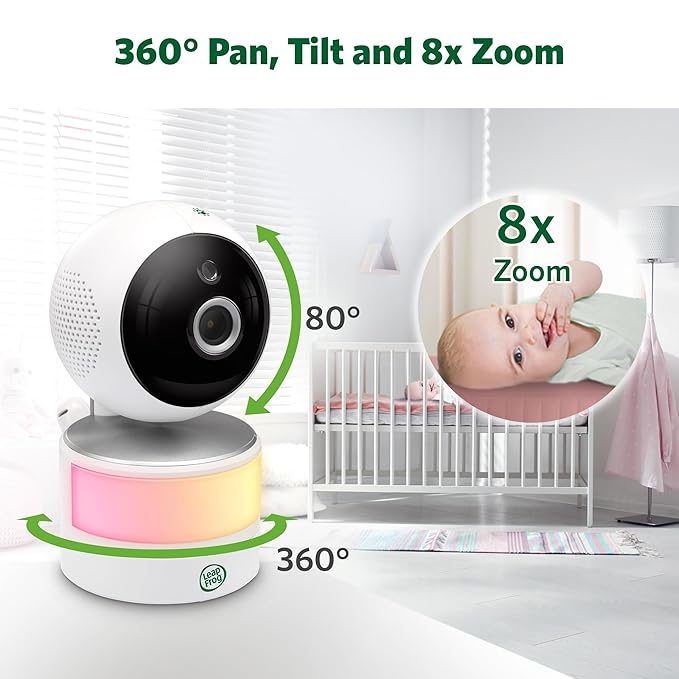 LeapFrog 2-Camera Color Night Vision Video Baby Monitor with 7" HD 1080p, Split Screen, 360 Pan & Tilt, 8X Zoom, Night Light, Humidity & Temperature Sensor, Up to 1000ft Long Range: LF920-2HD