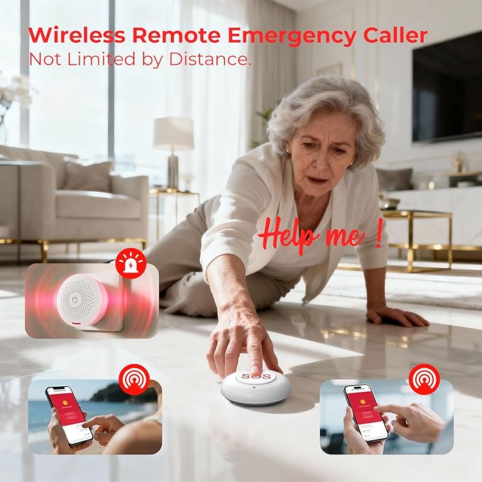 Hapippofa Caregiver Call Button Wireless Call Button for Elderly at Home,WiFi Panic Button,Life Alert Systems for Seniors No Monthly Fee (whiter2)