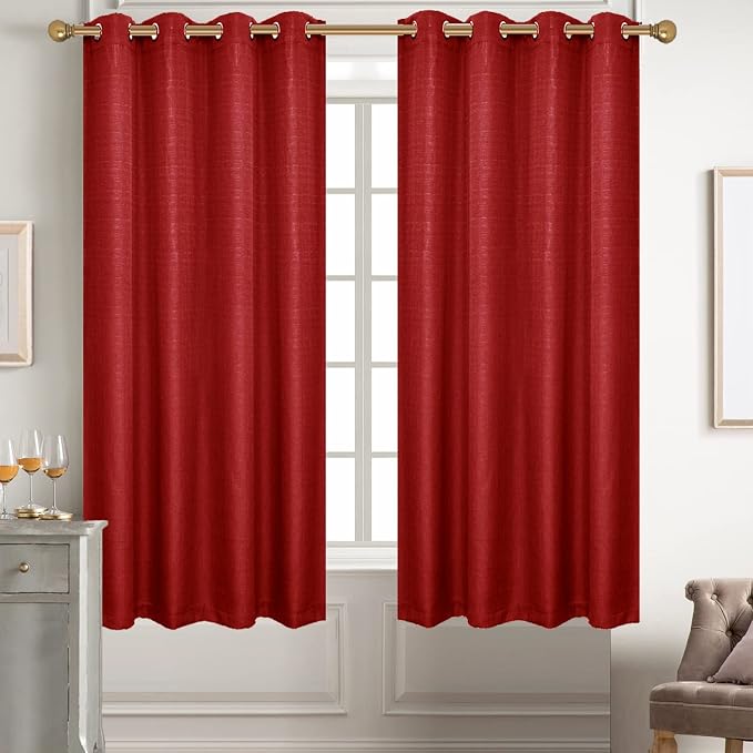 Diraysid 100% Blackout Curtains Red Linen Curtains - Image 2