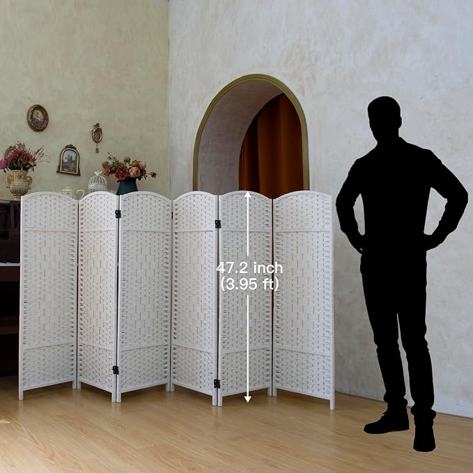 Compact 6 Panel Short Room Divider, 47.2 Inch Tall Double-Sided Rattan Folding - Image 2