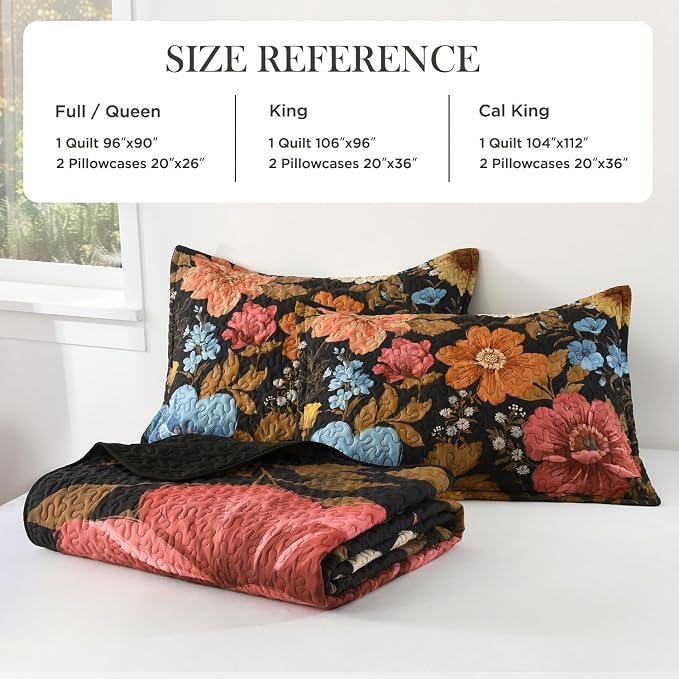 Quilt King Size, Colorful Floral Boho Summer Bedspread 3 Pieces | Golden Flower - Image 5