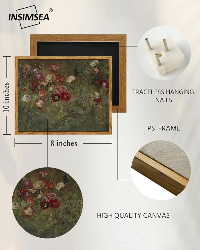 InSimSea Framed Canvas Wall Art, Vintage Bathroom Shelf Art, Poppy Picture - Image 3