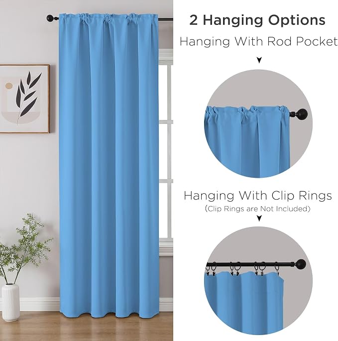 CUCRAF Light Blue Blackout Curtains 90 inch Length 2 Panels Set, Rod Pocket - Image 3