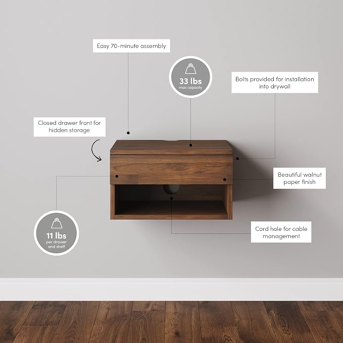 Nathan James Jackson Wall Mounted Floating Bedroom Nightstand - Image 5