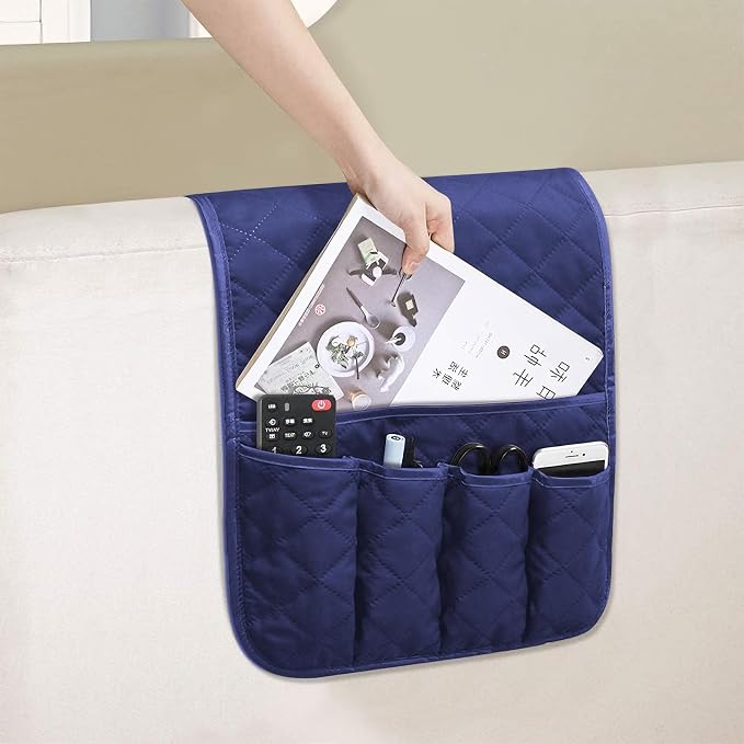 Armchair Caddy for Recliner, Non Slip Sofa Arm Organizer, Deep Blue | 5-Pocket - Image 7