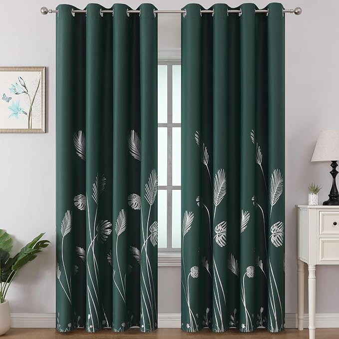 Green Blackout Curtains for Living Room 96 Inches Long, Room Darkening Energy by ESTELARTEXTILER