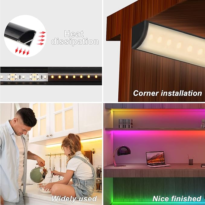 VST 10pack 3.3 ft LED Channel, V Shape Led Diffuser Channel, LED Aluminum Channel System with Black Cover, End Caps and Mounting Clips, Aluminum Profile for LED Strip Light Very Easy Installation