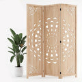 3 Panel Room dividers, 66.9" Boho Double-Sided Carved Screen, Natural | by Shinkael