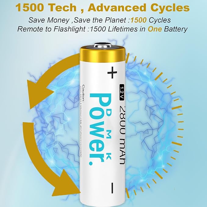 DMK POWER Rechargeable AA Batteries,2800mAh High Capacity Batteries 1.2V NiMH Low Self Discharge (4pcs)