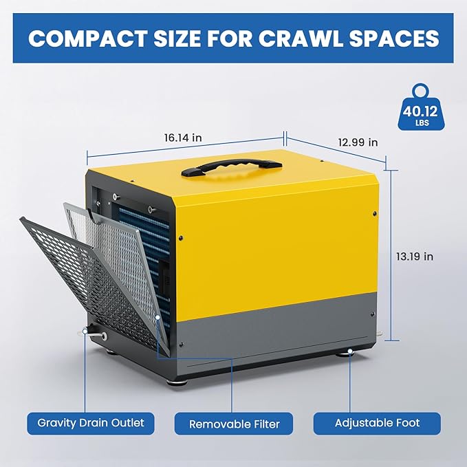 Crawl Space Dehumidifier with Pump, Sijipt 70 Pints Commercial Dehumidifier for Basement, Energy Star Dehumidifier with Drain Hose, Auto Defrost, Memory Restart, Covers Up to 1000 Sq Ft