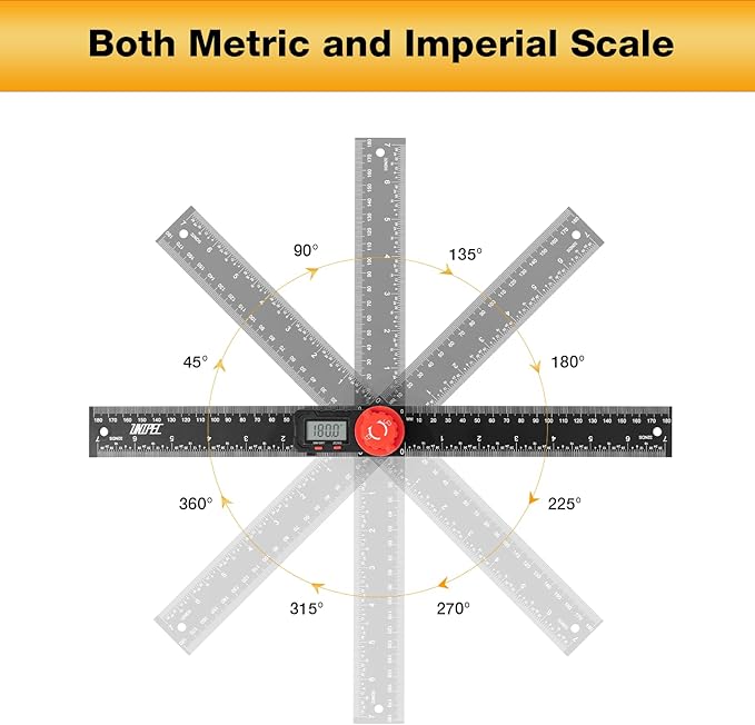 UNIPEC Digital Angle Finder Protractor, Angle Finder Ruler, 7inch 200mm 7inch/200mm, Angle Measuring Tool for Woodworking,Carpenter,Construction,DIY Measurement