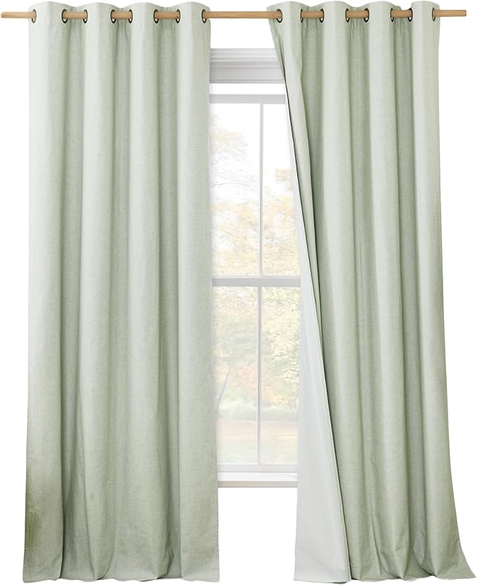 NICETOWN Sage Green Blackout Linen Curtains 95 inches Long, 2 Pieces, Bronze by NICETOWN
