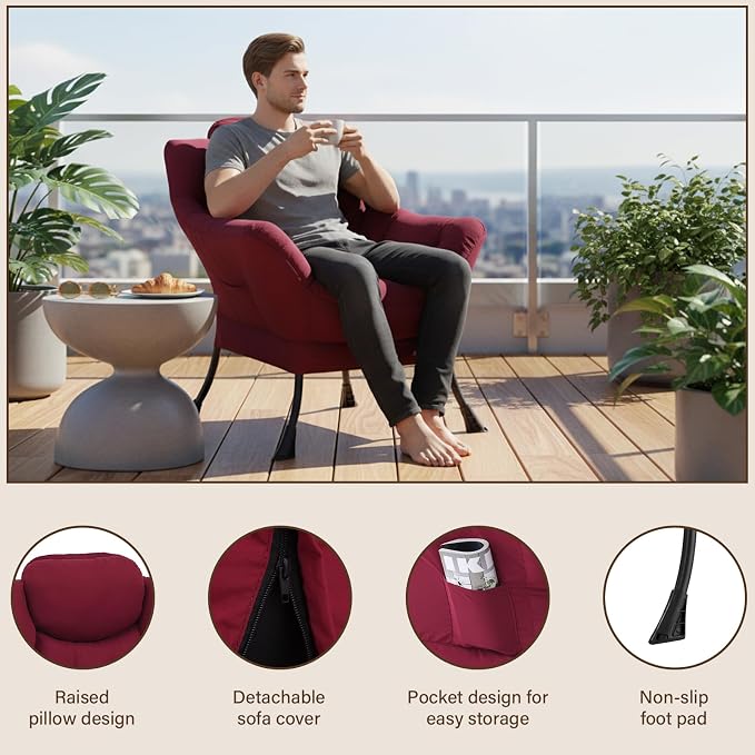 Welnow Burgundy Single Lazy Chair - Image 4