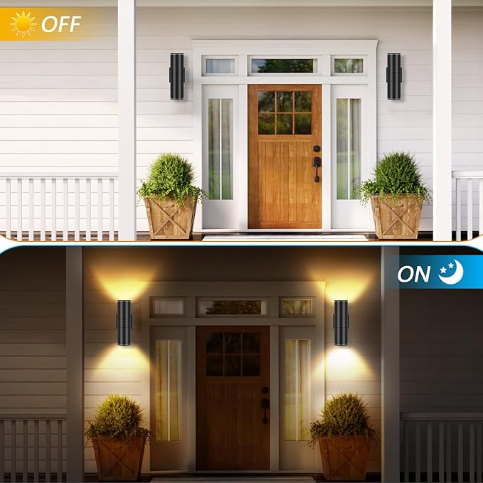 RIDALUX Outdoor Wall Lights Porch Sconce: 6 Pack LED Cylinder Up Down Wall Lights - Exterior Light Fixture for Patio House