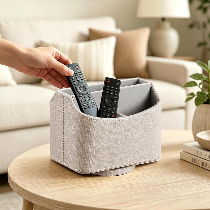 PU Leather 360° Rotatable Remote Control Holder, Nightstand TV Remote Caddy | - Image 2