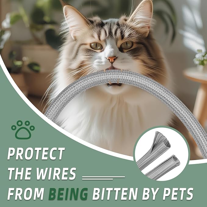 Split Wire Loom Tubing, Cable Protector Sleeve, Braided Cable Management for TV/Computer/Home Theater/Engine Bay, Cord Protectors from Pets No Chew (Grey, 1"-25ft)