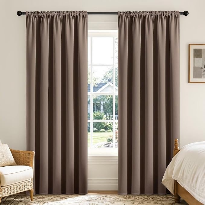 CUCRAF Khaki Blackout Curtains 96 inch Length 2 Panels Set, Rod Pocket Room by CUCRAF