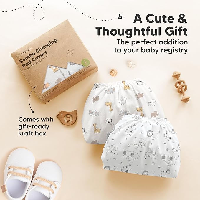 2-Pack Organic Changing Pad Covers for Girl, Boy, Neutral - 100% Cotton Changing Table Pad Cover, Soft Baby Nursery Diaper Changing Pad Sheets,Contour Changing Pads Liners,Change Pad Cover (KeaSafari)