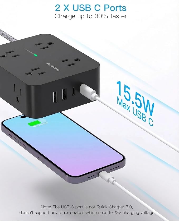 HANYCONY Extension Cord 20 Ft, Power Strip Surge Protector, Long Cord | 8 - Image 5