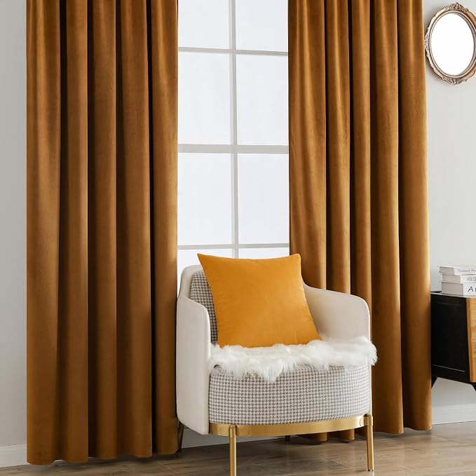 MIULEE Velvet Curtains 52x108 inches 2 Panels Gold Brown Blackout Curtains | - Image 7