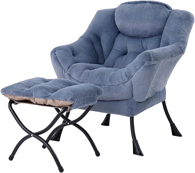 Welnow Lazy Chair with Ottoman, Reading Chair with Footrest, Plush Light Blue | by LifeGetsBetterWithWelnow