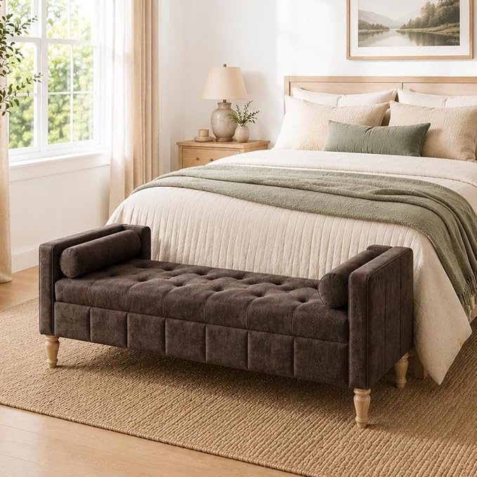 Aoiy & Wifon 64.57" W End of Bed Bench King Size, Upholstered Large Storage by AoiyWifon