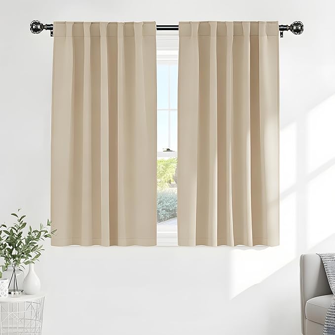 PONY DANCE Short Beige Blackout Curtains by PONYDANCE