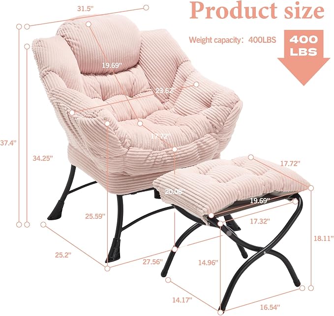 Lazy Chair with Ottoman, Office Modern Lounge Accent Chair with Armrests - Image 2