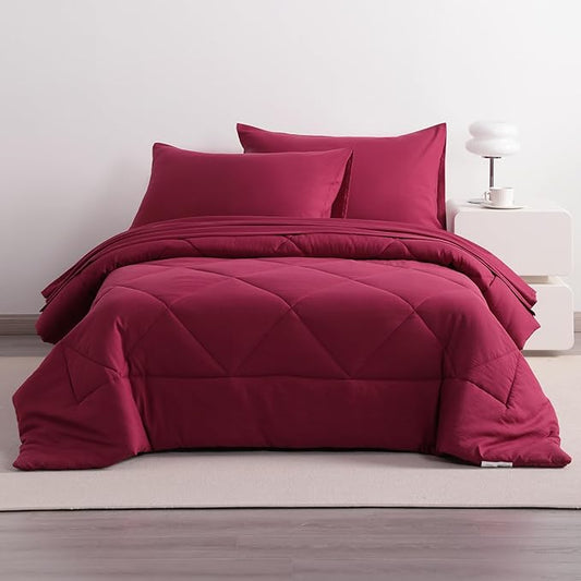 5-Piece Twin Comforter Set with Sheets – Soft and Breathable All-Season Twin Bed in a Bag, Down Alternative Comforter Set for Kids or Teens, Red