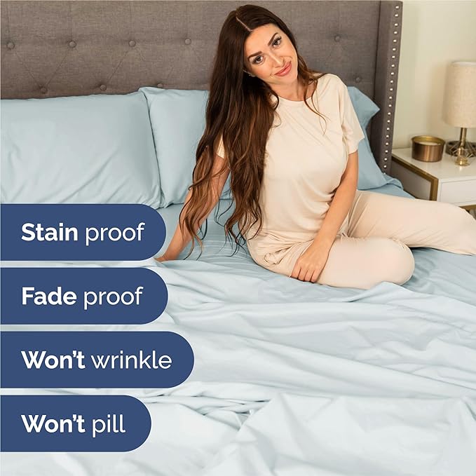 Twin 4 Piece Sheet Set - Cooling, Comfy & Breathable - Hotel Luxury Bedding, Includes Fitted Sheet for Women, Men, Kids and Teens - 1 Flat, 1 Fitted Sheet, 2 Pillowcases with Deep Pockets - Ice Blue