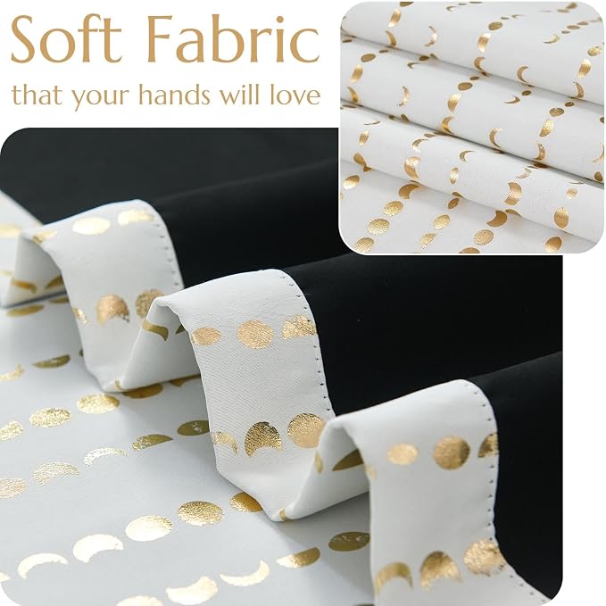 jinchan Boho Blackout Curtains 96 Inches Long Moon Phase Printed Drapes | Gold - Image 6
