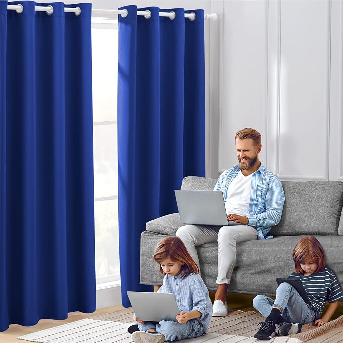 HOMEIDEAS Blackout Curtains for Bedroom 52 X 96 Inch Long 2 Panels Set Royal - Image 2