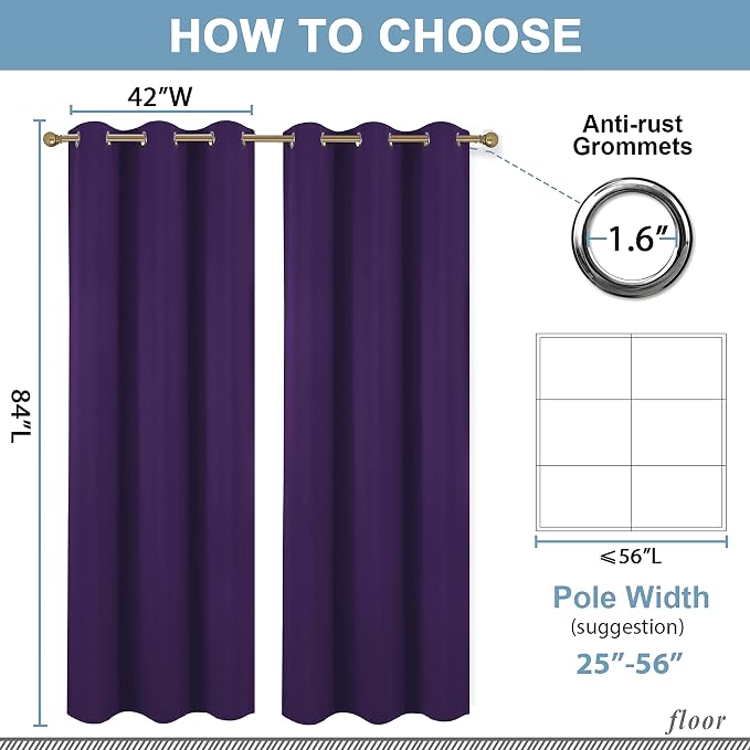 Diraysid Purple Grommet Blackout Curtains - Image 6