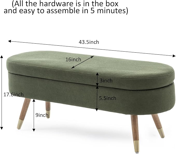 IAFIKE Oval Storage Bench 43.5" Ottoman Bench Upholstered Boucle Fabric - Image 2